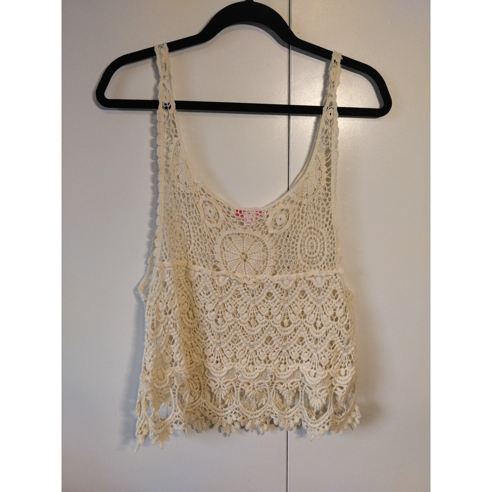 Women's Crochet Lace Top Size XL Fits L Boho Festival Coastal Cowgirl Beachy - Picture 2 of 7